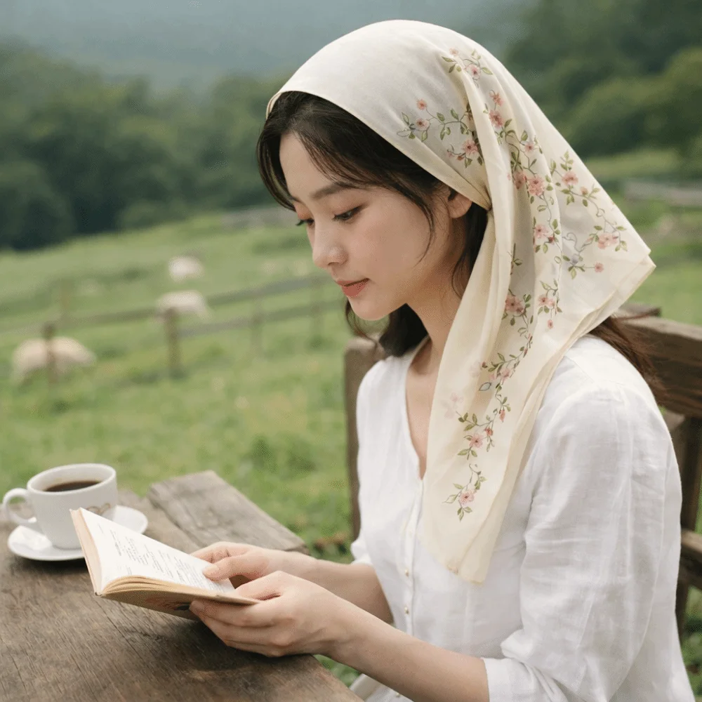Breathable Solid Color Floral Headscarf Mesh Thin Ethnic Style Long Scarf Embroidery Muslim Headscarf Daily Wear