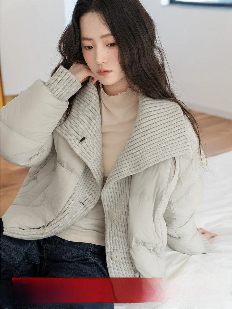 

MoZa Warm Knitted White Du down Jaet Women's Loose ort Sle Autumn Winter Commute Faion Korean Sle Coat