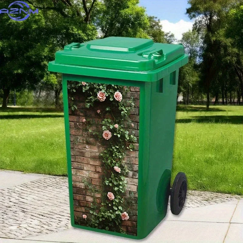 Garden Trash Bin 2D Printed Decor Decal DIY Updated‑look Ornament for Household Dustbin