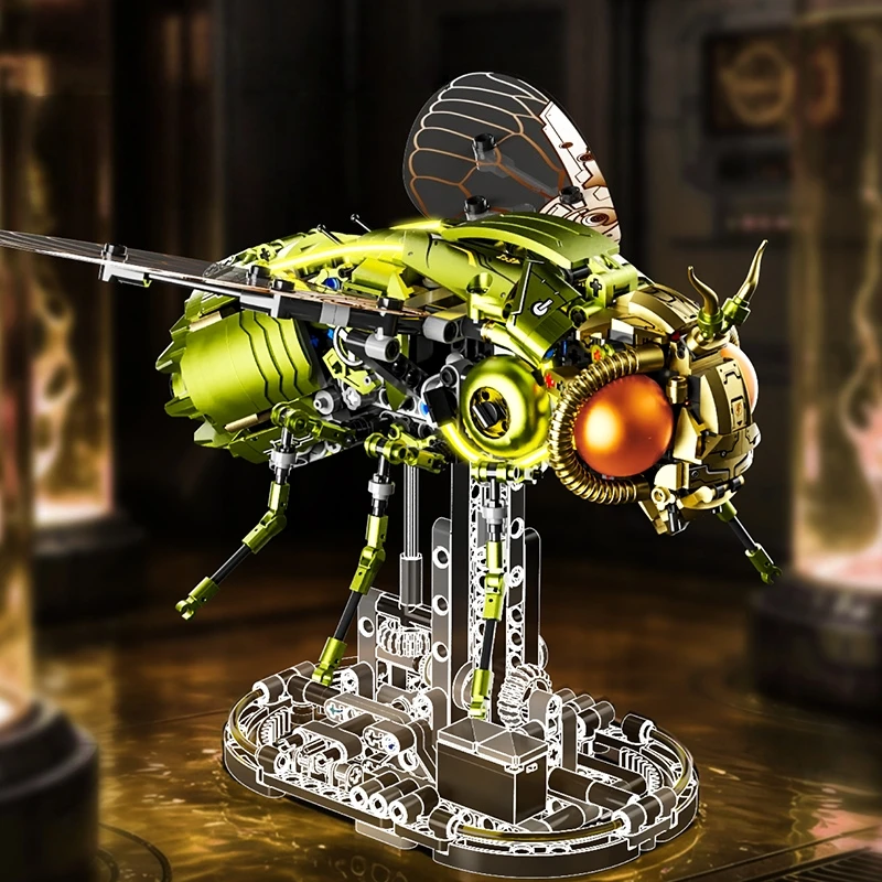 New 1038pcs Mechanical Linkage Drosophila Fly Building Blocks, Cyberpunk Technical Insect Animal Model Kit, Light STEM Toy view 5