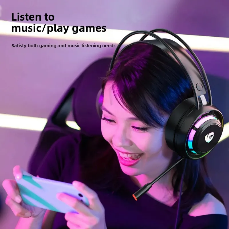 التعرف على السمع مع ميكروفون PSH-300 المانعة للضوضاء RGB ألعاب الرياضات الإلكترونية رأس أصلع مبهر يرتدي سماعة رأس ستيريو سلكية