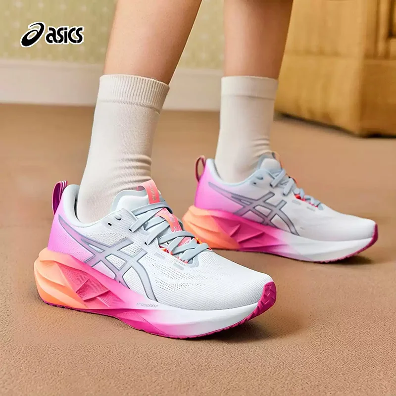 Asics Women NOVABLAST 5 White Gradient Pink Breathable Mesh Lightweight Cushion Running Shoes 1012B989-400
