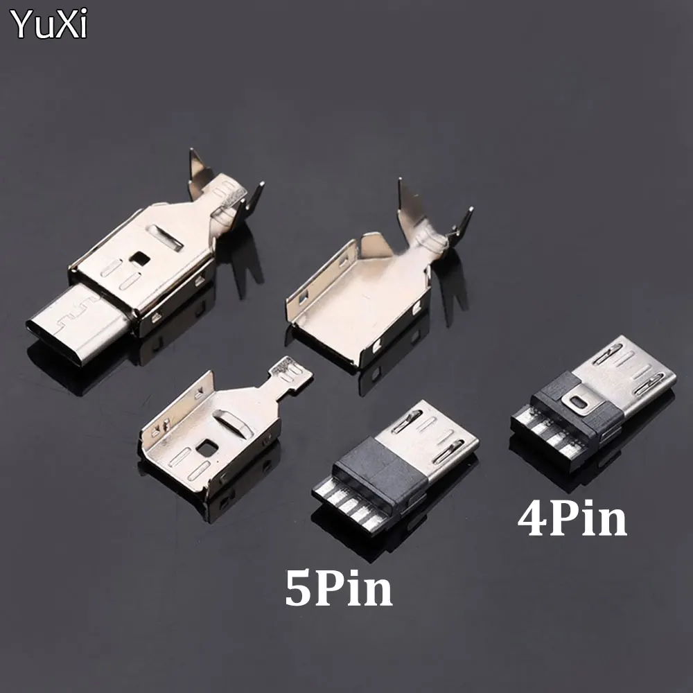 

10Set Micro USB Welding Type Male Plug Connector 4Pin 5Pin USB Tail Charging Jack 3 in 1 Metal DIY Data Cable Accessories