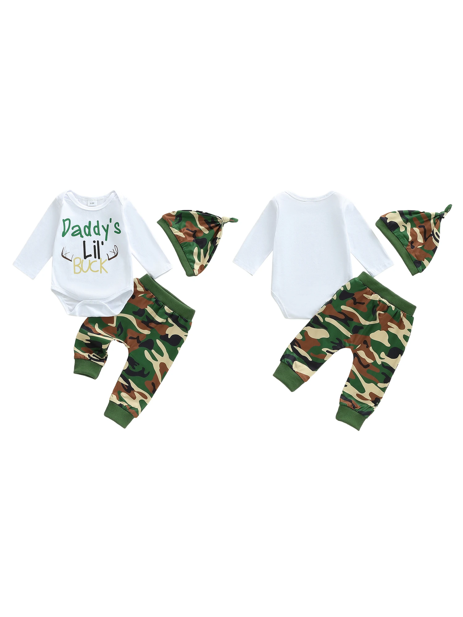 طفل الفتيان 3 قطع ملابس الخريف طويلة الأكمام رومبير مع السراويل طباعة التمويه قبعة مجموعة ملابس الوليد #2