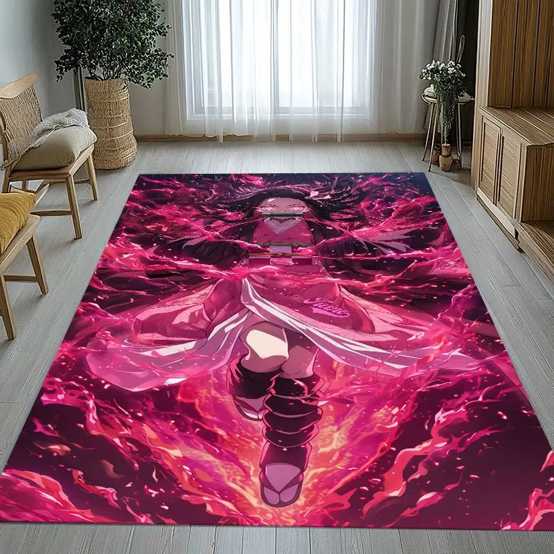 3D Demon Slayer Kimetsu no Yaiba Tanjiro Nezuko Anime Non-Slip Area Rug for Living Room,Bedroom Carpet Mat for Sofa,Home Decor