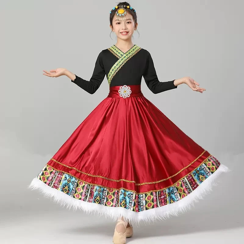 

New children's Tibetan clothing Children's minority practice dance girl training costume Mongolian dance performance costume