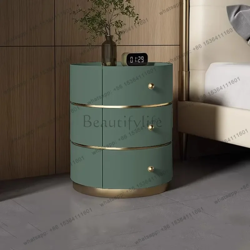 yj57 Modern Night Table Aesthetic Design Storage Unique Bedside Cabinet Luxury Round Comodini Camera