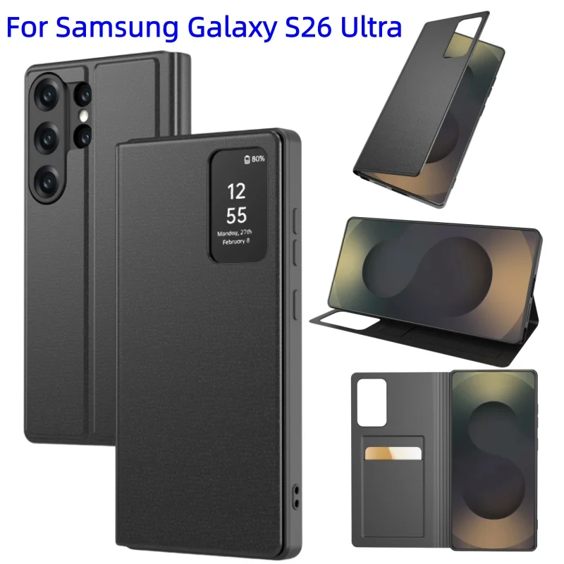 Luxury Smart View Window Flip Leather Cover with Card Slots for Samsung Galaxy S26Ultra S25 S24 S23 S22 A57 A56 A37 A27 A55 Case