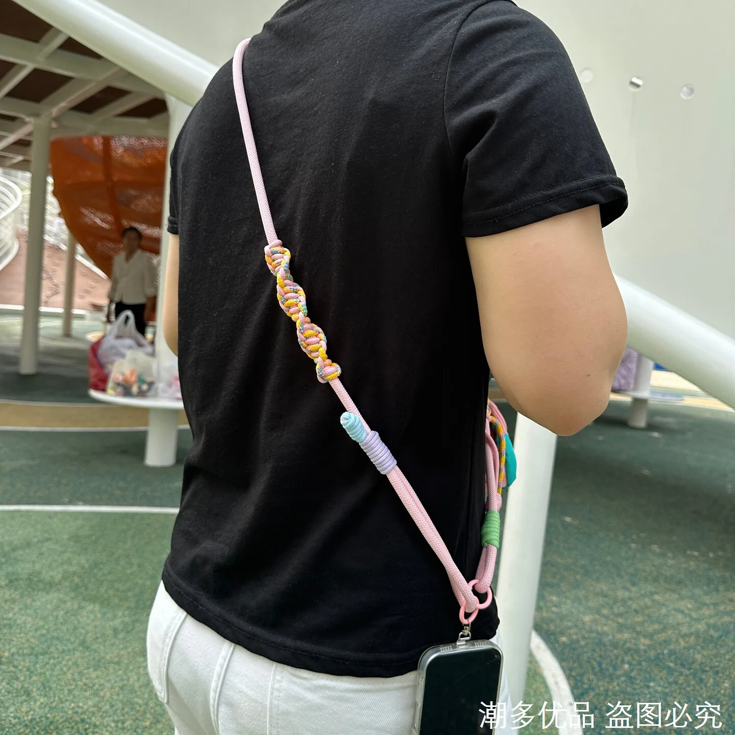 Hand-Woven Mobile Phone Lanyard Crossbody Long Mini Coin Purse Pendant Multi-Hanging Point Side Back Anti-Lost Storage Rope