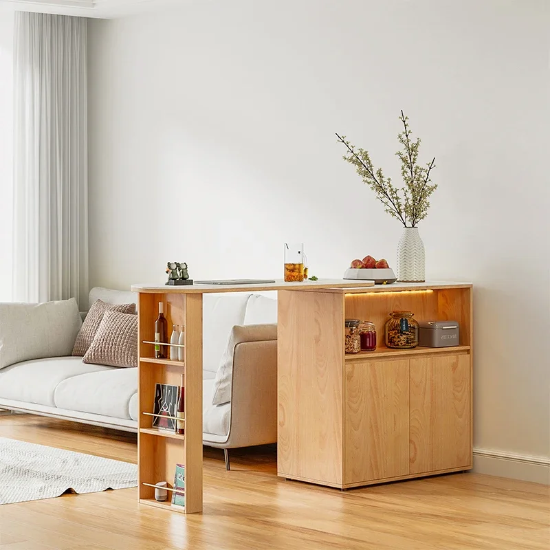 

Retractable bar table household solid wood partition cabinet integrated rock slab light luxury living room sofa side