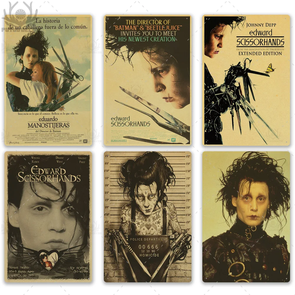 Putuo Decor Edward Scissorhands Classic Movie Metal Poster Tin Sign Vintage Wall Decor for Man Cave Living Room Wall Poster