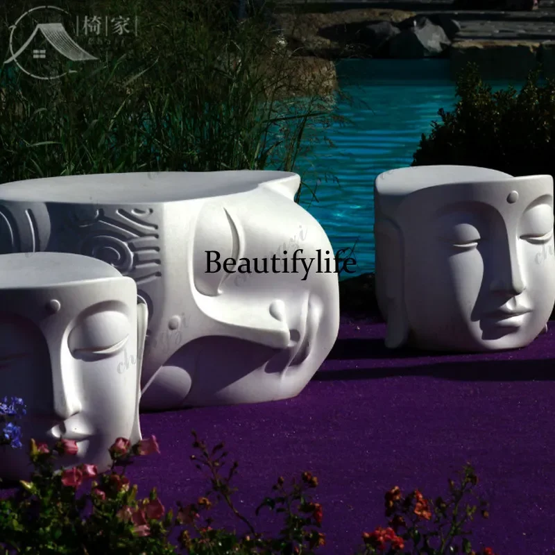D136 Chinese creative coffee table Zen Buddha head low stool diamond head stool fiberglass art ornament