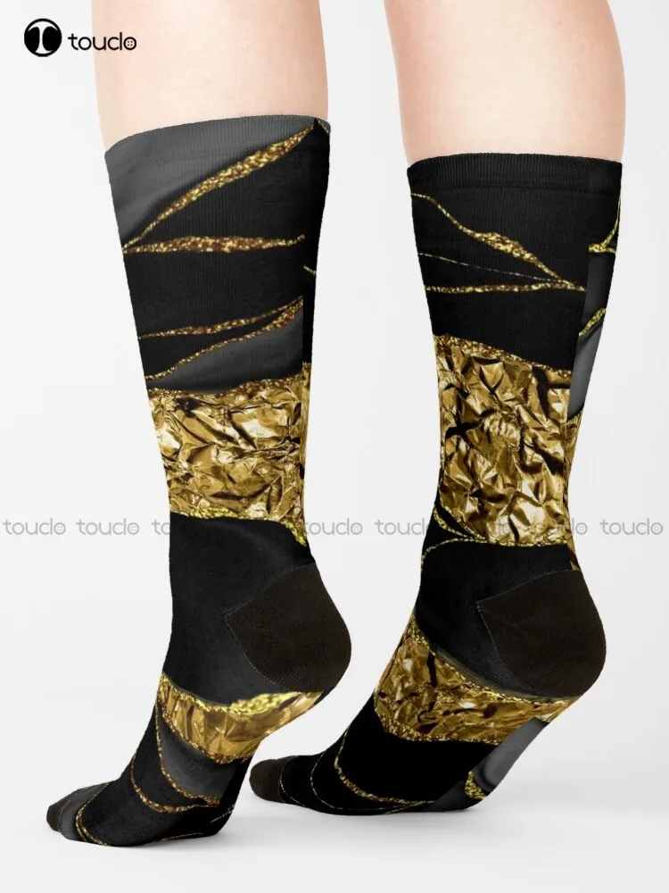 Black Faux Marble And Gold Faux Metal Texture  Socks Socks Womens Personalized Custom Unisex Adult Teen Youth Socks Harajuku Art