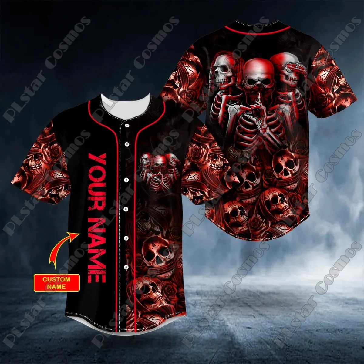 Tribal Metal Grim Reaper Flame Skull Custom Name 3D All Over Printed Men's Baseball Jersey Summer Casual Baseball shirt YYM07