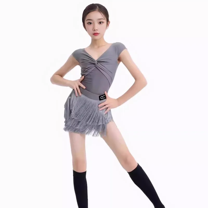 

New Latin Dance Clothes Girls Sleeveless Tops Fringe Skirt Competition Costumes Kids Cha Cha Rumba Samba Performance Costume