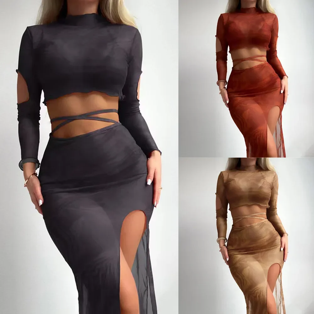 Nuovo set da 4 pezzi costume da bagno donna perizoma costumi da bagno micro bikini sexy con gonne pareo e top corto a maniche lunghe costume da bagno nero