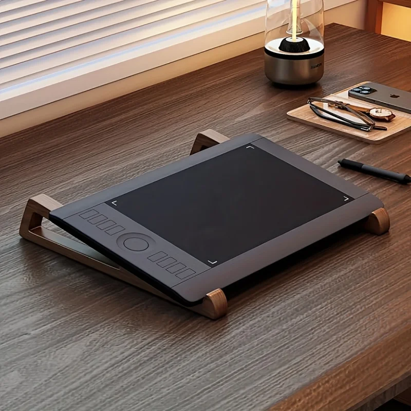 Portable Foldable Wooden Laptop Stand - Ergonomic 12° Adjustable Angle, Cooling Ventilation Triangular Design, Office Accessory