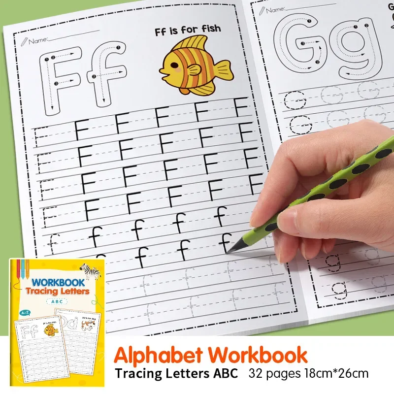 Early English Learning Workbook 32 Pages A-Z Letter Tracing Kids Alphabet Handwriting Recognition Guide Book