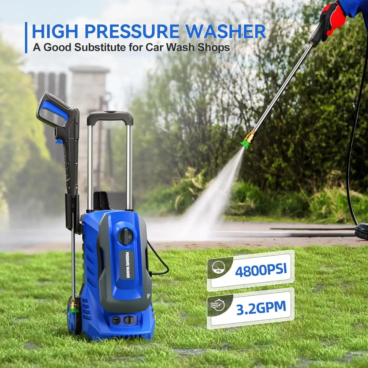 เครื่องฉีดน้ําแรงดันสูงไฟฟ้า Power Washer - 4800 PSI 2.8 GPM เครื่องซักผ้าไฟฟ้าขับเคลื่อนด้วย Foam Cannon สําหรับรถยนต์, พื้น, โรงรถ