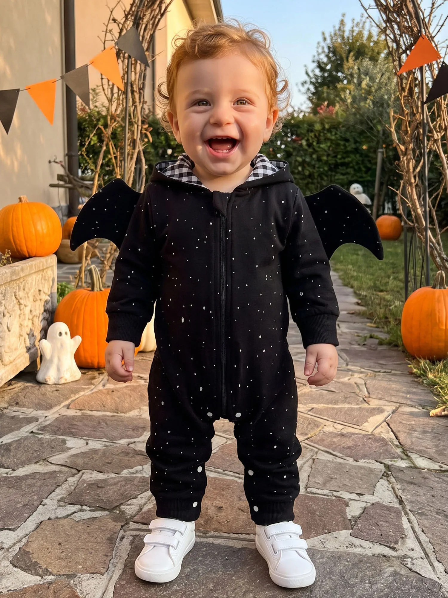 Baby Black Bat Halloween Long Sleeve Zip Up Up Hooded Long-Sleeve-Zip Costume Halloween Long Romper Costume New