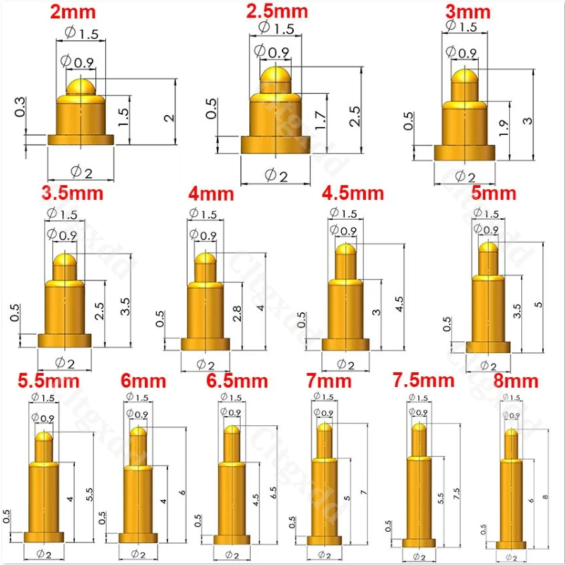 5 Stück Pogopin-Stecker, Pogopin-Batterie-Federkontakt, SMT-Pin, PCB, 1,8–22 mm, Prüffeder, Prüfspitze für Batteriekontaktprüfung – Detail 12