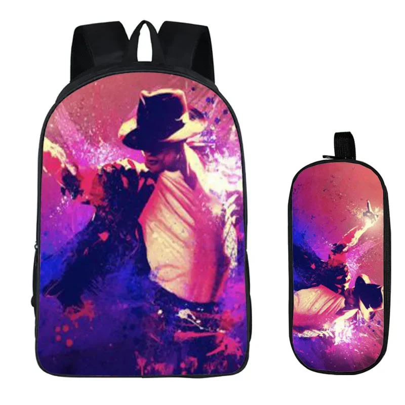 Student Backpacks DIY Michael Jackson Printing Children School Bags for Boys Men Book Bag 2PC Set with Pencil Case Harajuku Bag