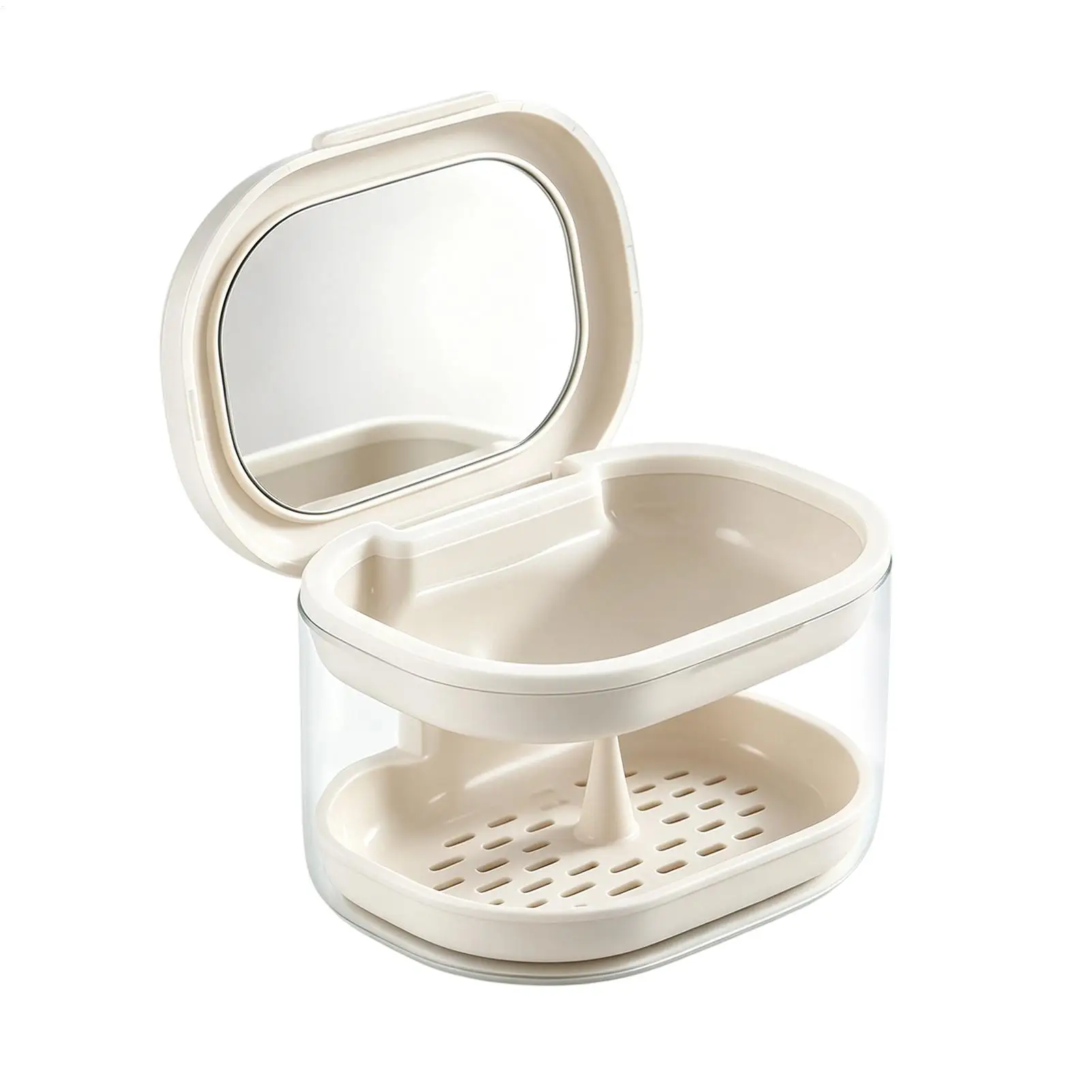 Denture Container Multipurpose False Teeth Soak Container With Mirror Portable Mouthguard Case For Women Men Adults Kids Home