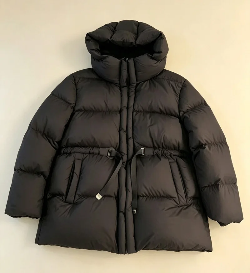 Schinteon Women White Down Jacket with Hood Solid Color Thick Warm Autumn Winter Outwear Parka Drawstring Coat 2026 New Fashion