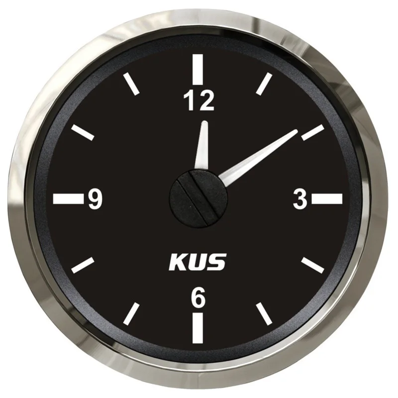 

KUS 52mm Red Backlight Clock Gauges Tuning 0-12Hours Display Clock Meters Black Hourmeters Time Gauges 12v/24v for Car Boat