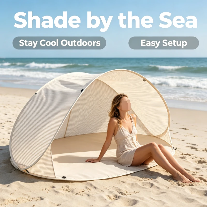 Portable Pop Up Sun Shelter With Striped Canopy And Floor Mat For Garden Camping Picnic Resting Shade Tent Outdoor