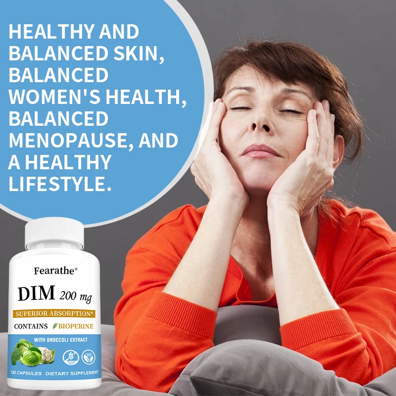 DIM Supplement 200mg- DIM Diindolylmethane Plus Black Pepper for Female Endocrine Balance, Menopause Relief, Acne, PCOS, Fitness