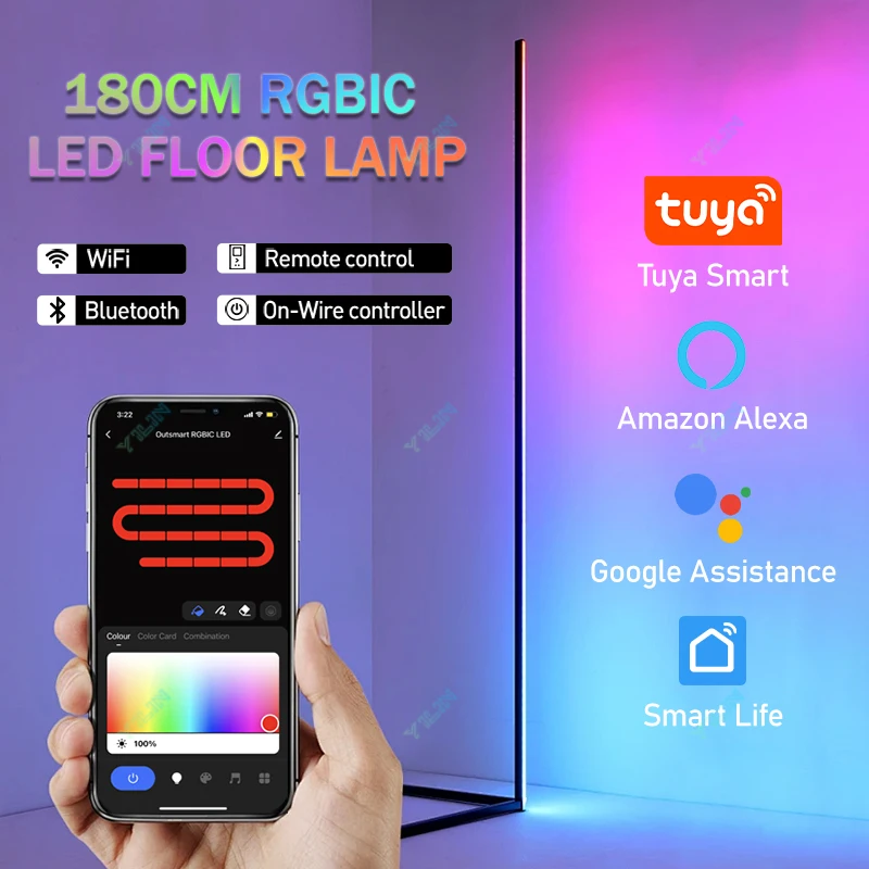 Higher 180CM Smart Floor Lamp RGBIC Color Smart Tuya APP Remote Control Dreamy Stand Floor Mood Light For Game Room Decoration