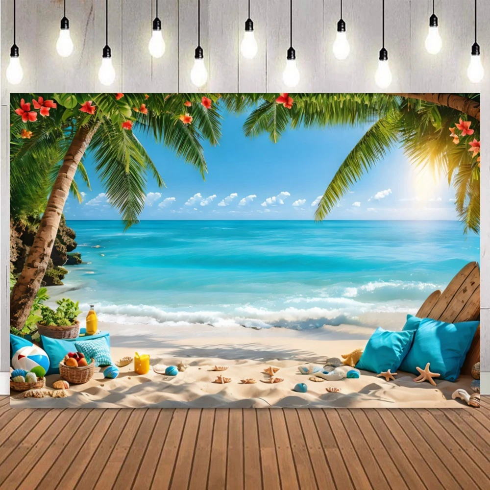 

Tropical Backdrops Sea Beach Palms Tree Swing Island Cloudy Sky Scenic Photographic Backgrounds Photocall Photo Studio Props