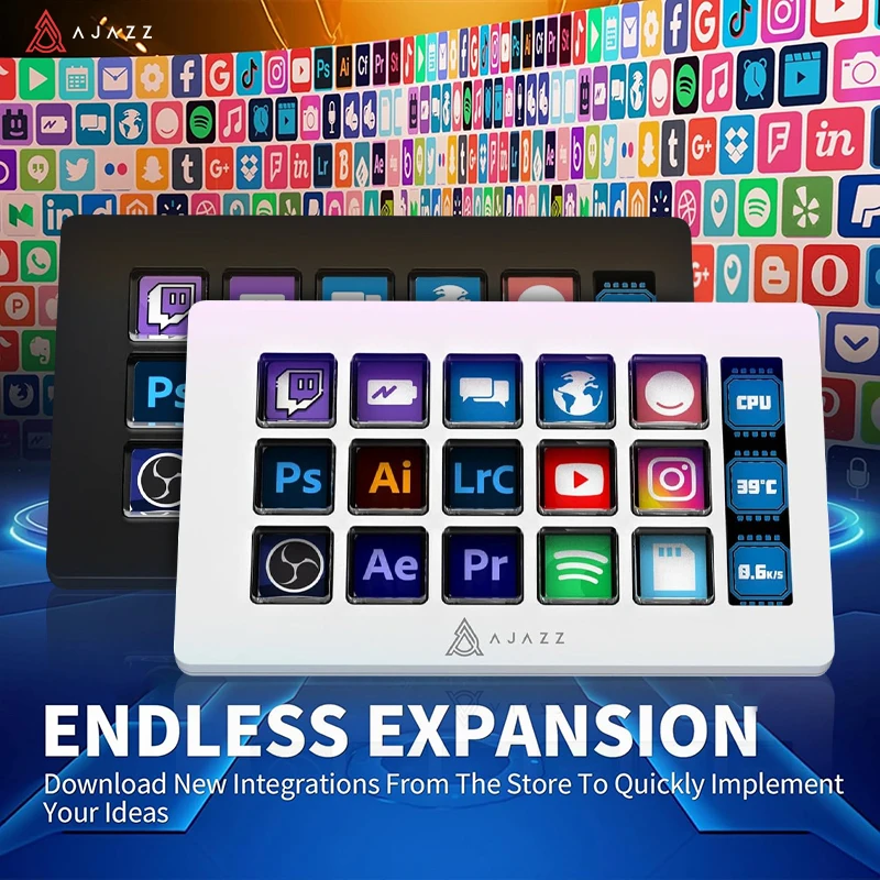 

AJAZZ AKP153E Stream Deck Multifunctional Console Panel Desktop Assistente 15 Macro Keys Trigger Actions Custom Mini Keyboard