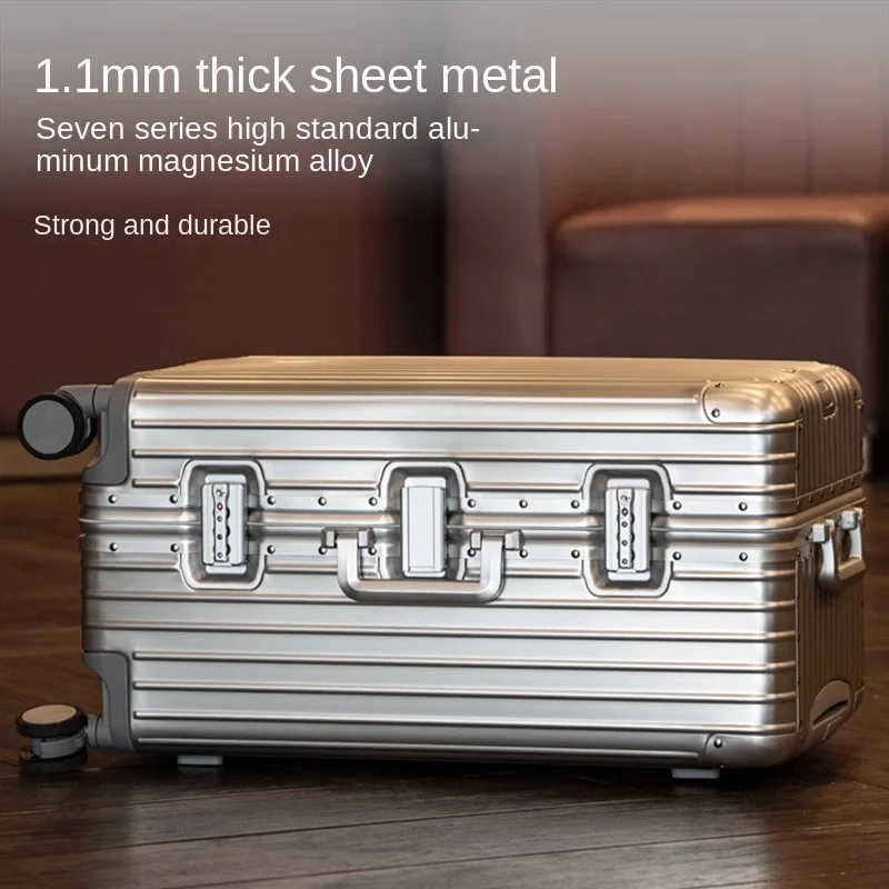 KO-KU 100% حقيبة ألومنيوم بالكامل 3:7 حقيبة معدنية سميكة 22-32 بوصة سعة كبيرة للأمتعة 20 بوصة قفل جمركي TSA #2