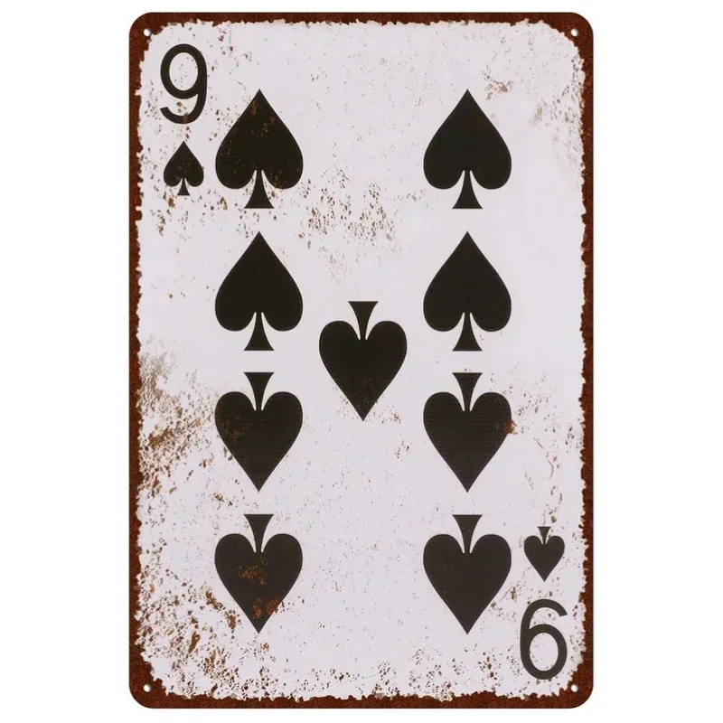 Funny Poker Card Tin Sign Plum Blossom Peach Heart Playroom Game Poster Vintage Rust Wall Plaque Poster Man Cave Room Sign Decor