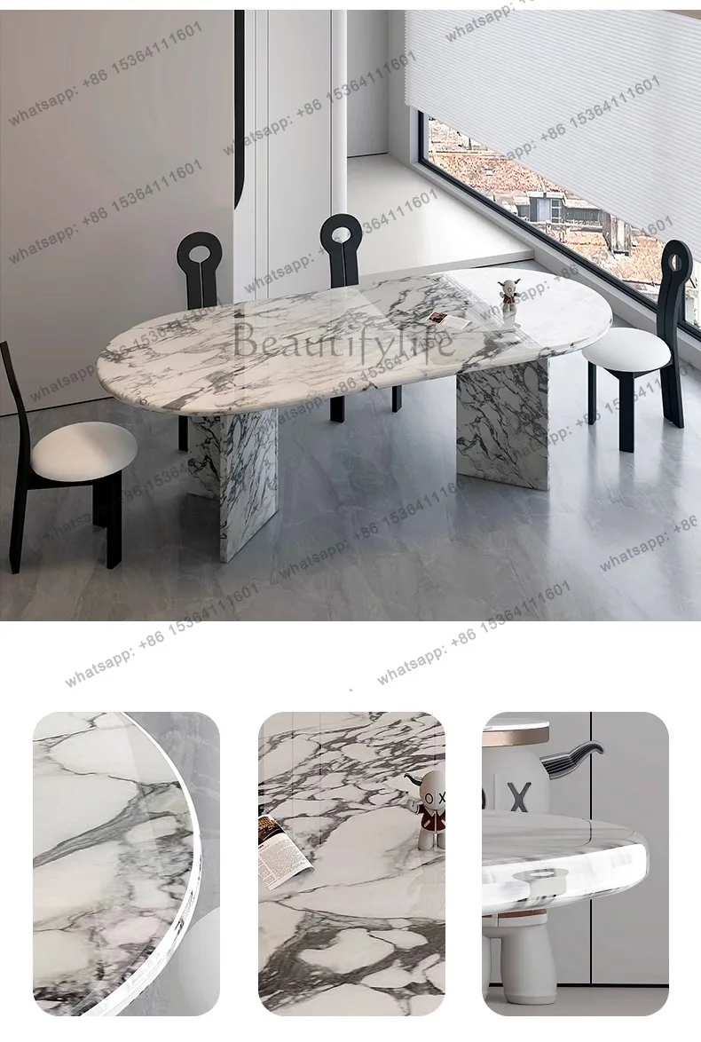 luxury stone villa Large dining table Customized French marble dining table Light luxury Modern cream style