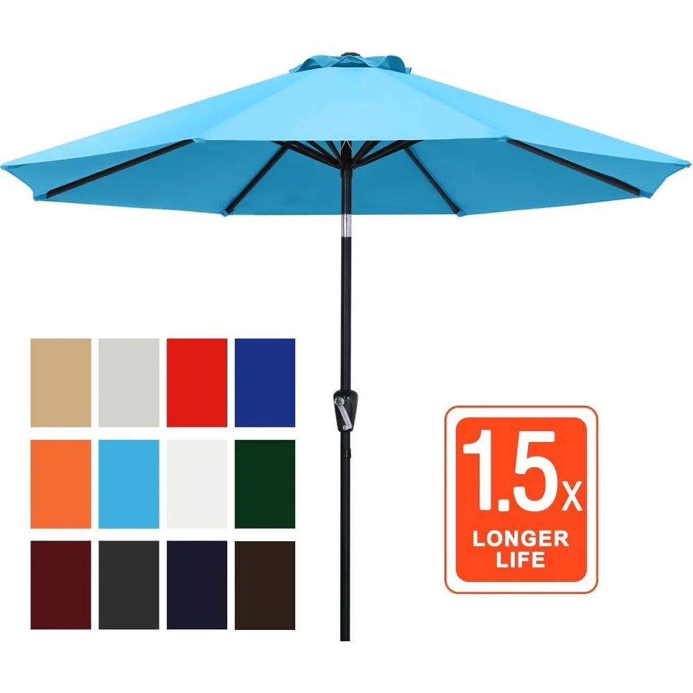 مظلة فناء خارجية بطول 9 أقدام مع كرنك، 8 أضلاع لسهولة الإعداد، مثالية للحديقة والحديقة والسطح والفناء الخلفي باللون الفيروزي #2