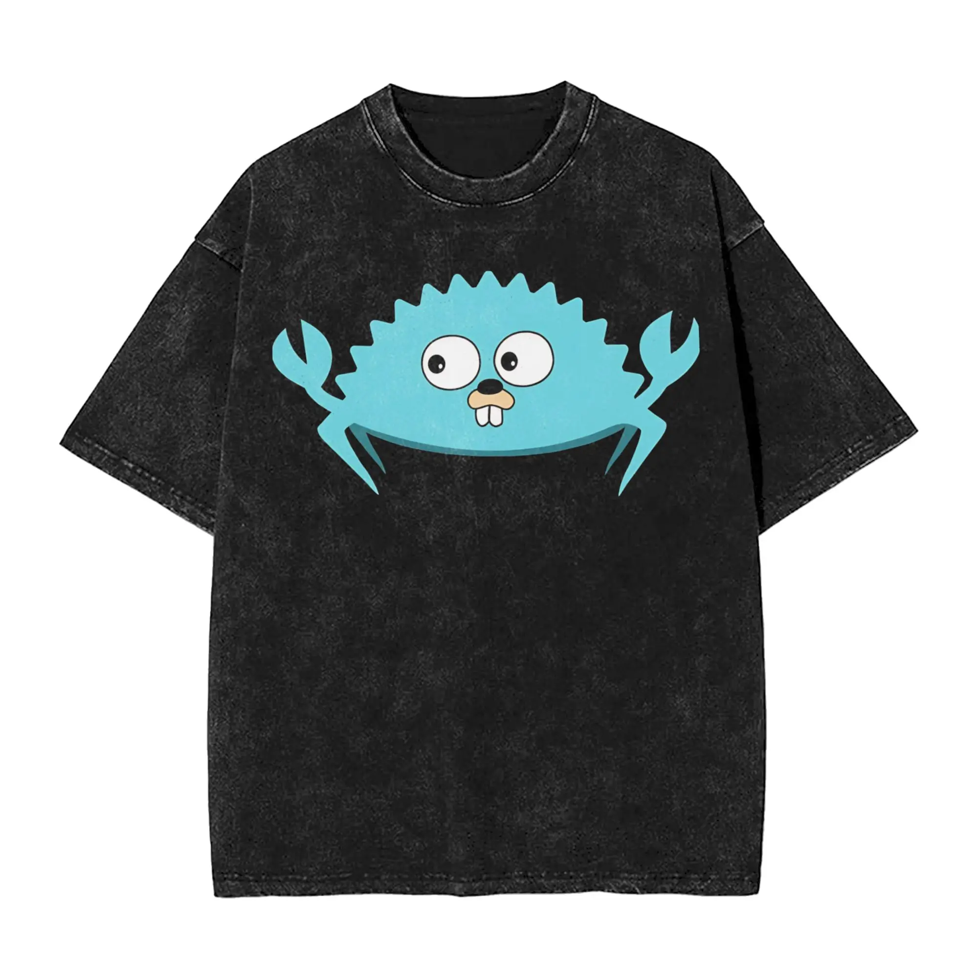 Harajuku Washed Shirt Go Ferris Go! - GoLang Gopher & Rust Ferris Crab Crossover  Apparel Fashion T Shirt Oversize  Streetwear