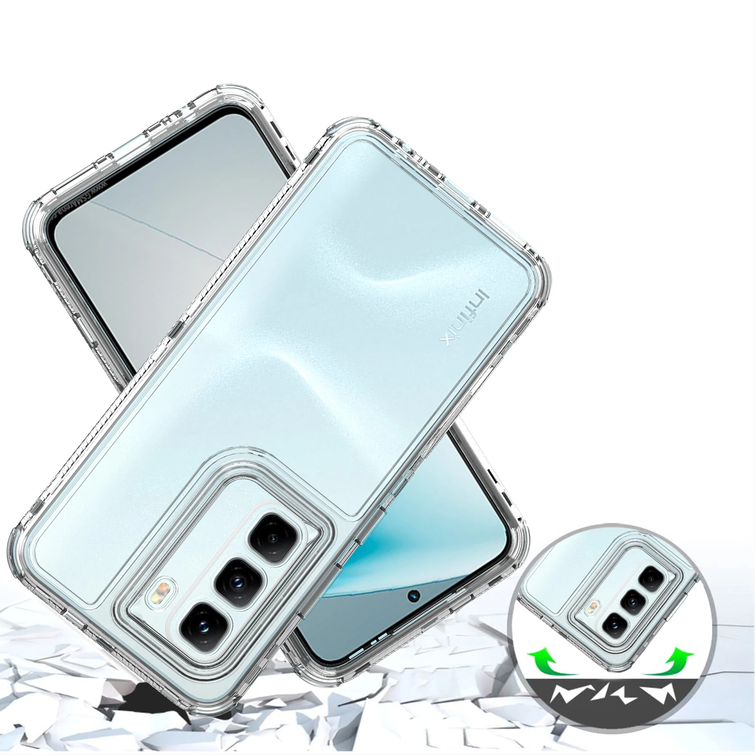 For Infinix Hot 50 Pro /Plus, Shockproof 4 Airbags Luxury Hybrid Armor Acrylic Transparent Clear Shell Back Skin Case Cover