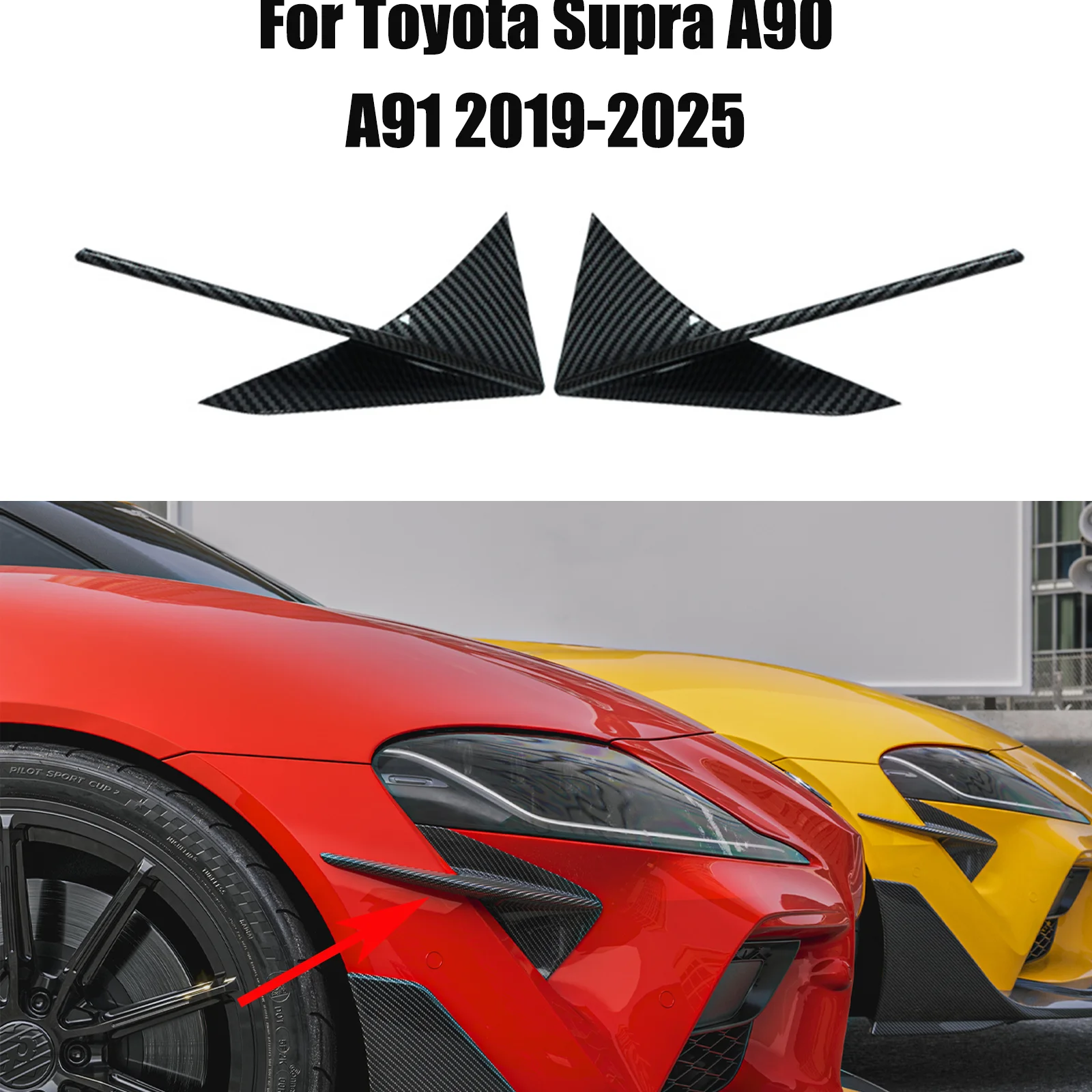 Front Bumper Canards Blade Spoiler Air Vent Planes Body Kit For Toyota Supra A90 A91 2019-2025 Carbon Fiber Look  Glossy Black