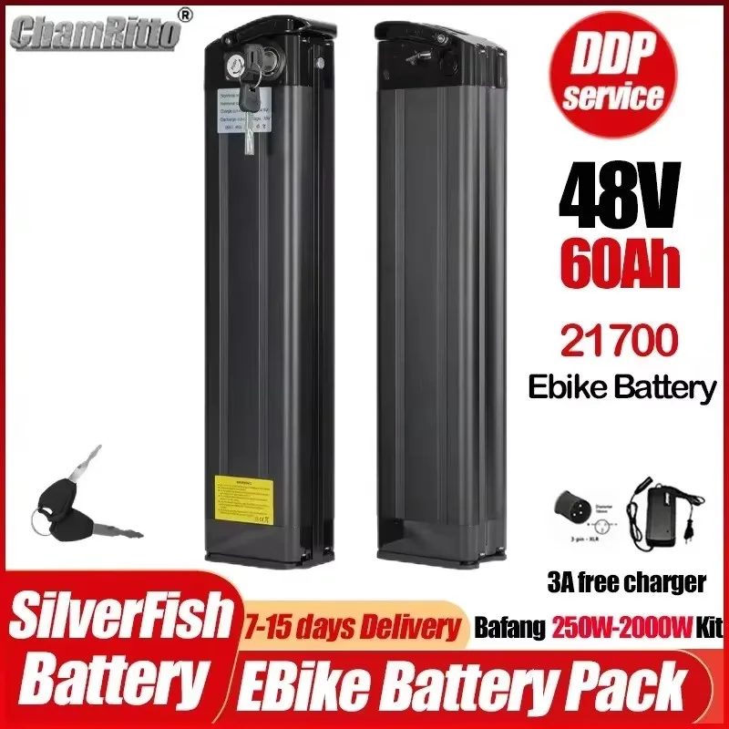 

Аккумулятор для электровелосипеда Silverfish 48V, 60V, 52V, 72V, 50Ah, 1000W, 2000W, 20Ah, 30Ah, 40Ah, литиевый, для моторов Bafang 750W, 1000W