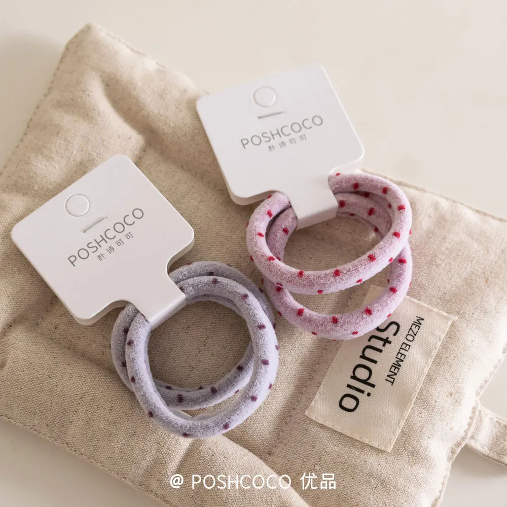 Thick Hair Ties 2 Pack Polka Dot Jacquard Scrunchies Heavy Duty Elastic Hair Bands for Women Non Slip Ponytail