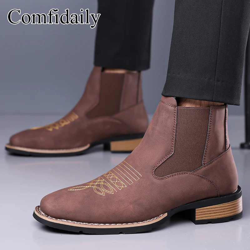 Men's Chelsea Boots Retro British Style Fashionable Comfortable Anti-slip Leather Boots for All Seasons-90223