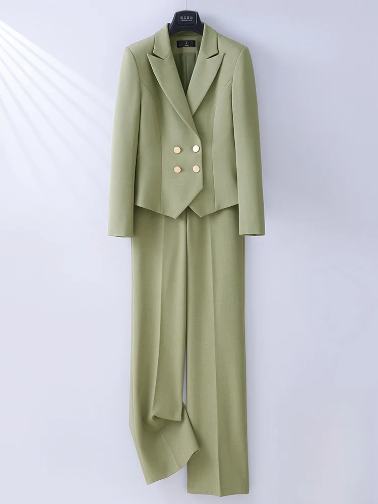 Short Green Suit Set for Women Professional Workwear 2026 New Autumn Jewelry Store Beauty Therapist High-End Feel Commute Style
