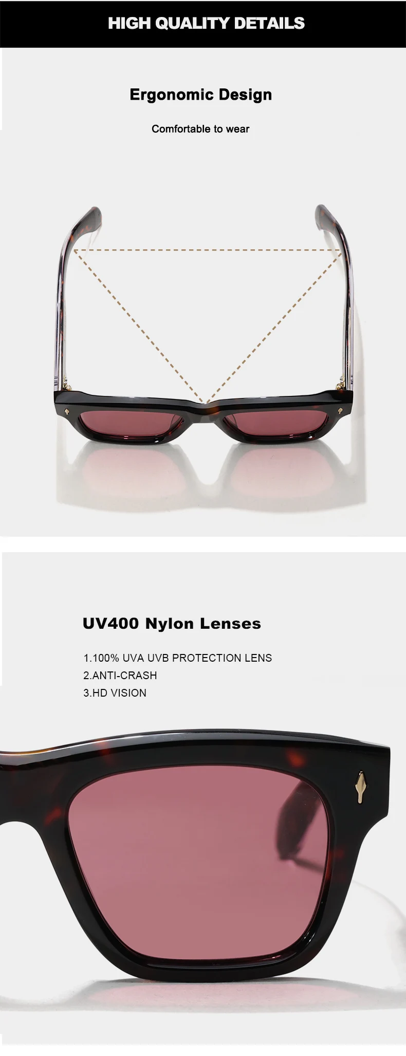 Stilvolle quadratische Damen-Sonnenbrille SCASH Designer Handgefertigte Herren-Straßenbrille Luxusmarken-Sonnenbrille Formbar – Detail 7