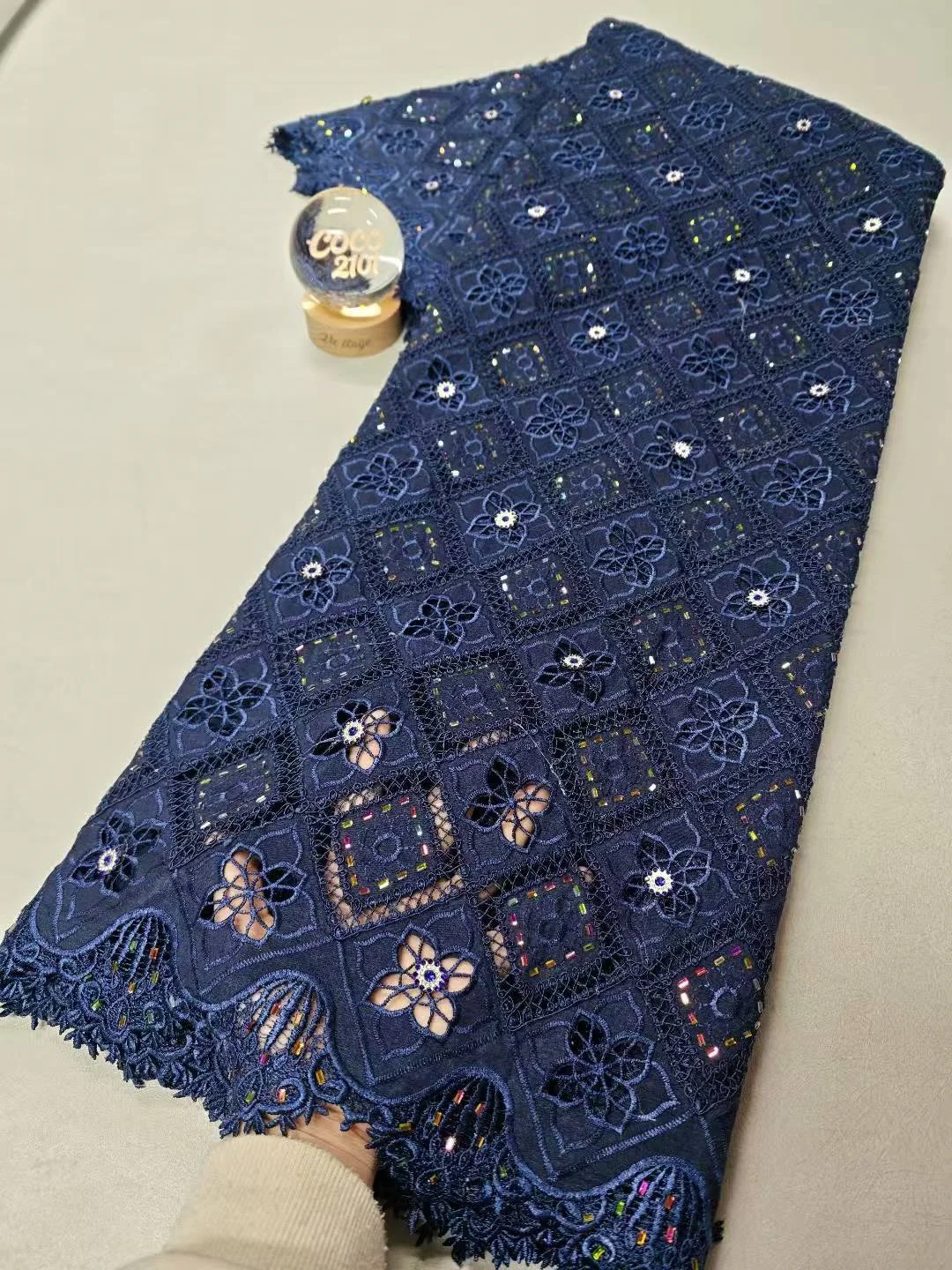 

2025 Africa Nigerian Sequins for Wedding Dress Chiffon Tulle Lace Fabric High Quality Party Guipure Sewing cotton 5Yard XL153