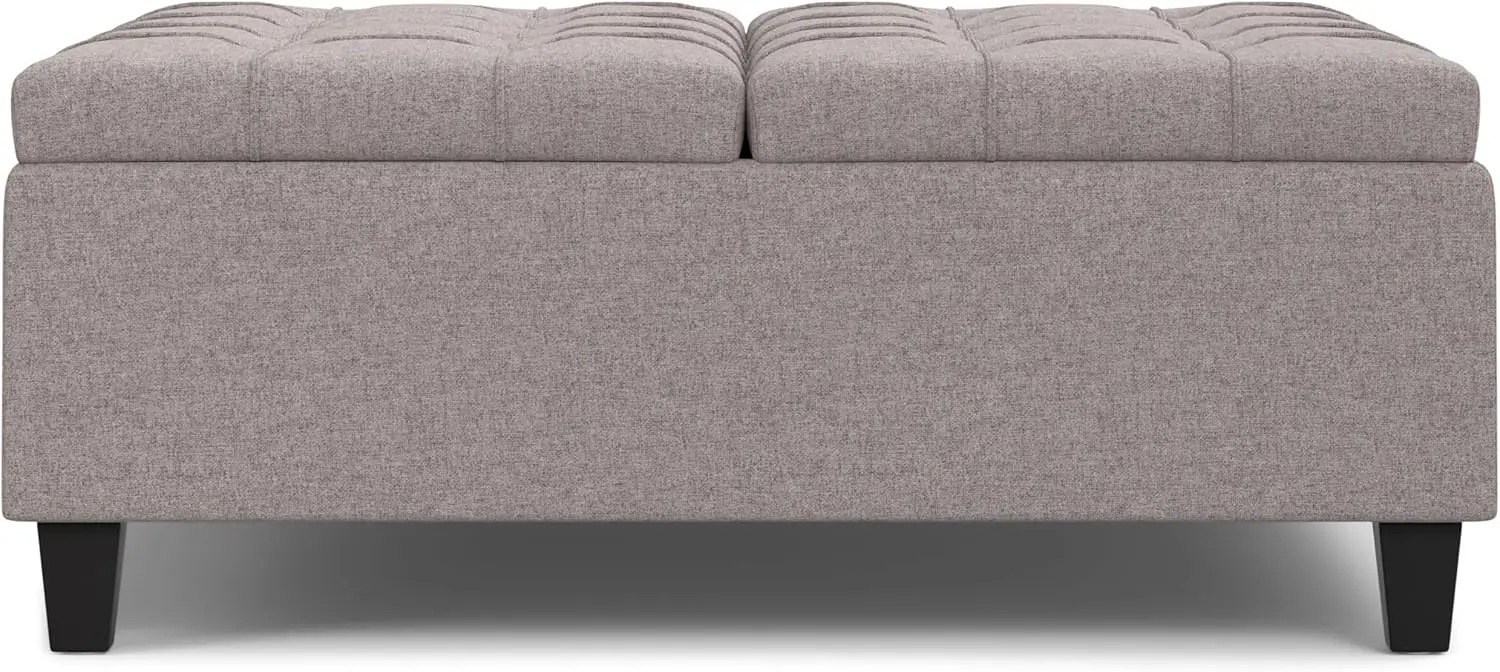 Harrison 40 inch Wide Transitional Square Large Square Coffee Table Storage Ottoman in Cloud Grey for The Living Room