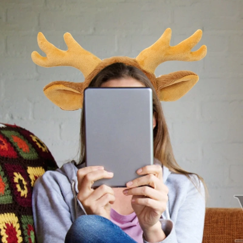 Antler Headband Deer Ears Hair Accessory for Women and Girls Headpieces for Christmas Cosplay Party Prom Photo Props