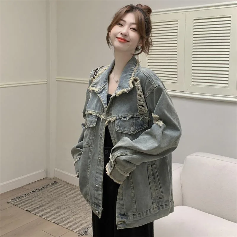 

Plus Size Denim Jacket for Women, Loose Spring Autumn Outwear, Korean Version, Denim Design Sense, Flash Coat, New